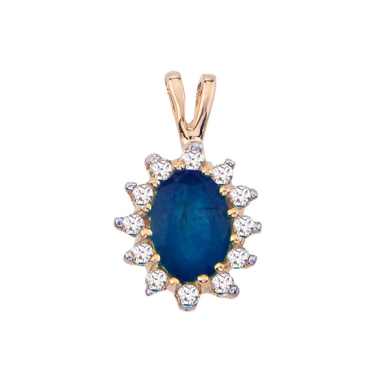 14K Yellow Gold Oval Sapphire and Diamond Pendant