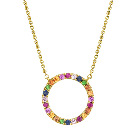 Rainbow Sapphire Circle Necklace