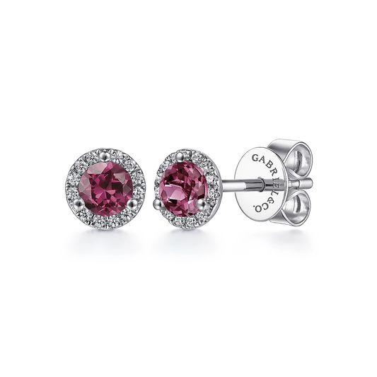 14K White Gold Pink Tourmaline Stud Earring