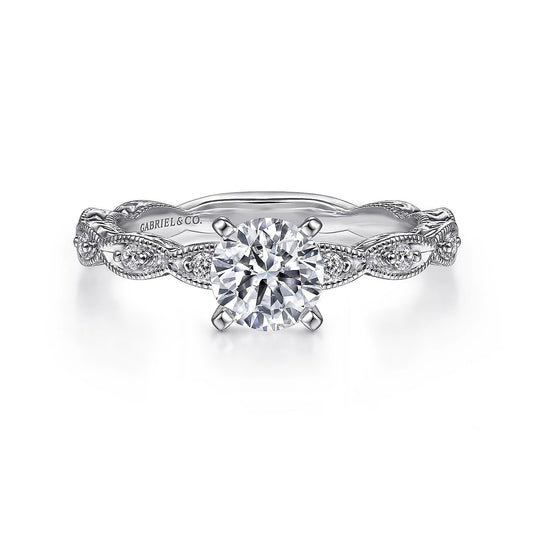Vintage Inspired 14K White Gold Round Diamond Engagement Ring