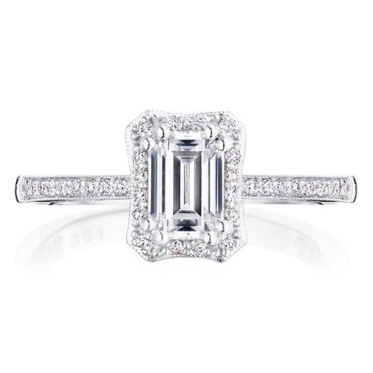 14K White Gold Tacori Coastal Crescent Emerald Diamond Engagement Ring Setting