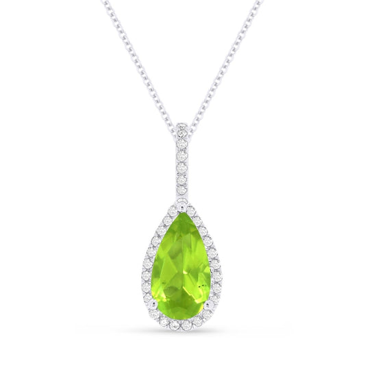 14K White Gold Peridot and Diamond Necklace