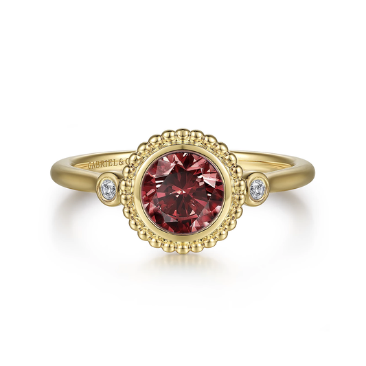 14K Yellow Gold Diamond And Garnet Bujukan Ladies' Ring