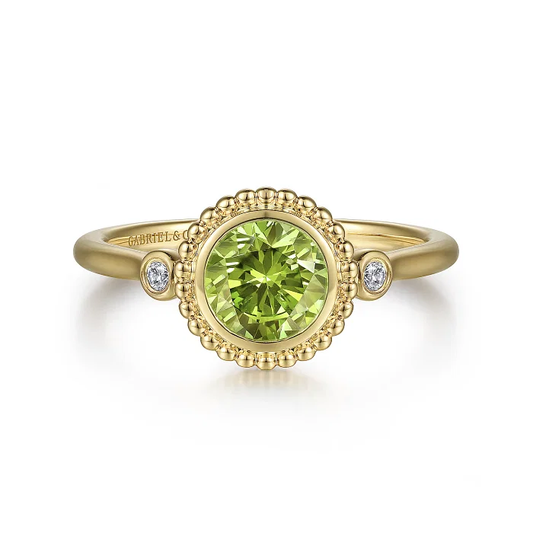 14K Yellow Gold Peridot and Diamond Bujukan Ring