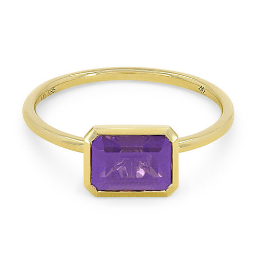 14K Yellow Gold Bezel Set Amethyst Ring