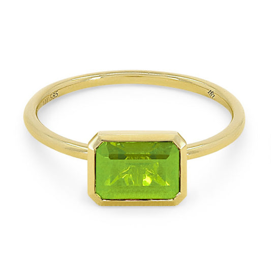 14K Yellow Gold Emerald Cut Peridot Ring