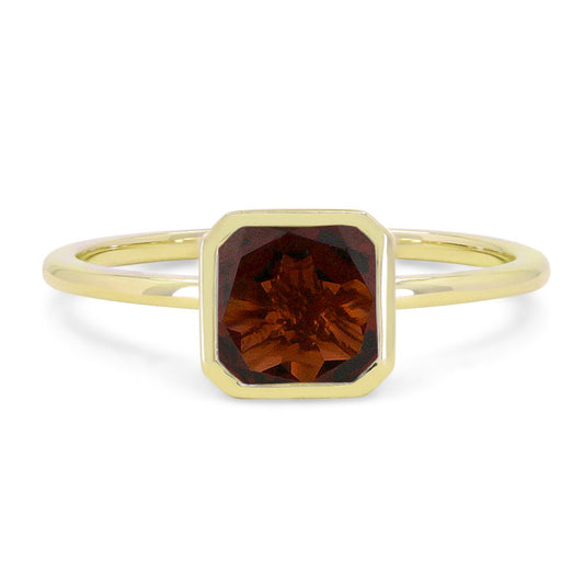 14K Yellow Gold Bezel Set Garnet Birthstone Ring