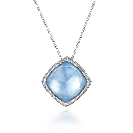 Sterling Silver Rock Crystal White Mother of Pearl Turquoise Pendant Necklace