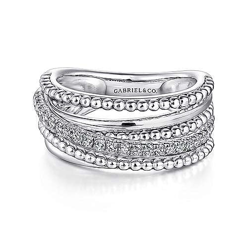 Sterling Silver Layered Bujukan Beaded White Sapphire Ring