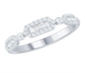 14K White Gold Round and Baguette Diamond Stackable