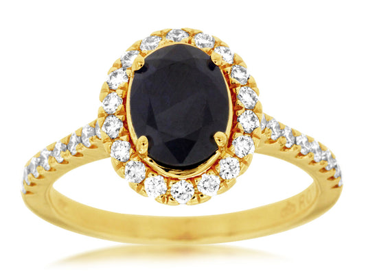 14K Yellow Gold Sapphire and Diamond Halo Ring