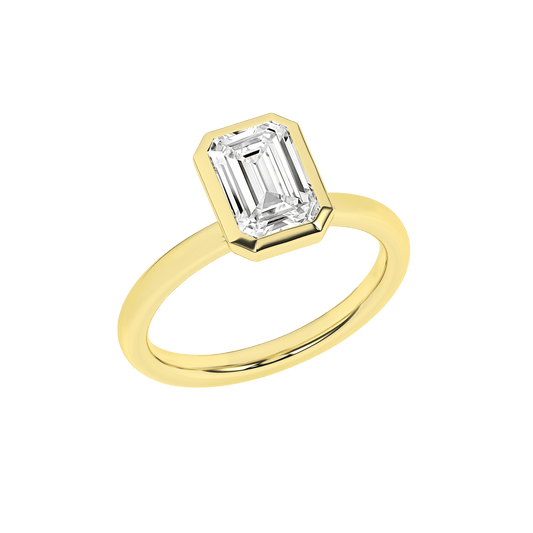 14K Yellow Gold Lab Grown Emerald Bezel Engagement Ring