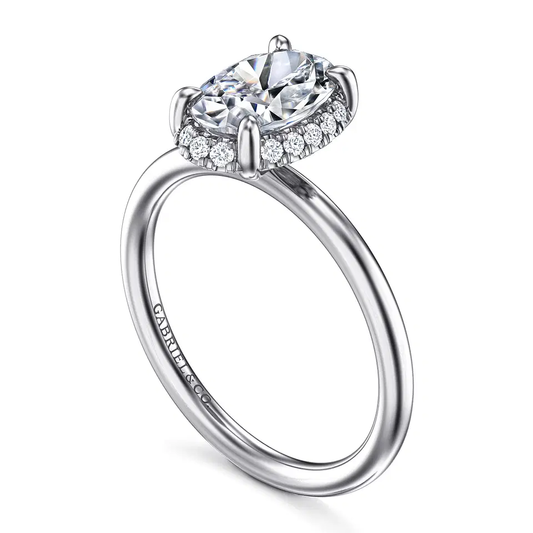 14K White Gold Oval Hidden Halo Diamond Engagement Ring