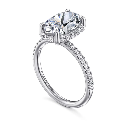 14K White Gold Oval Hidden Halo Diamond Engagement Ring