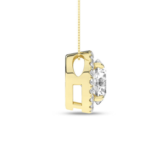 14K Gold Lab Grown Round Diamond Halo Necklace