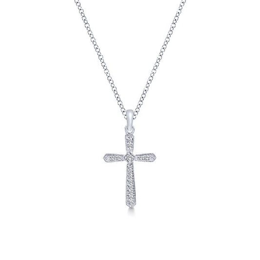 14K White Gold Diamond Cross Pendant Necklace