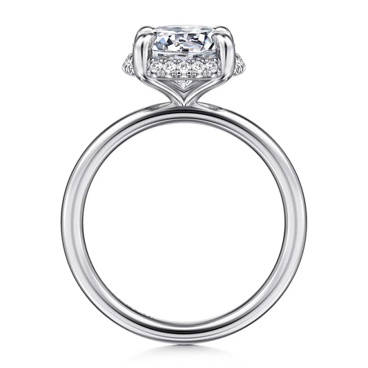 14K White Gold Round Hidden Halo Diamond Engagement Ring