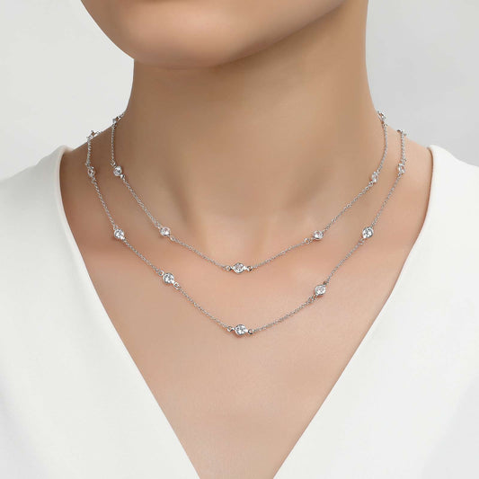 Sterling Silver Classic Station Simulated Diamond Necklace