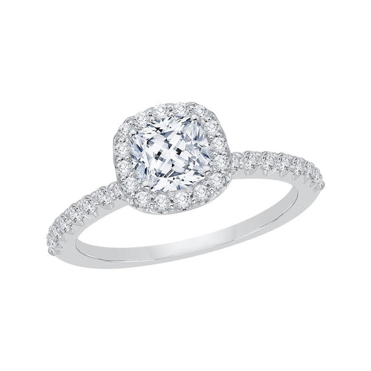 Carizza Complete Cushion Cut 1.19 ctw White Gold Diamond Halo Engagement Ring