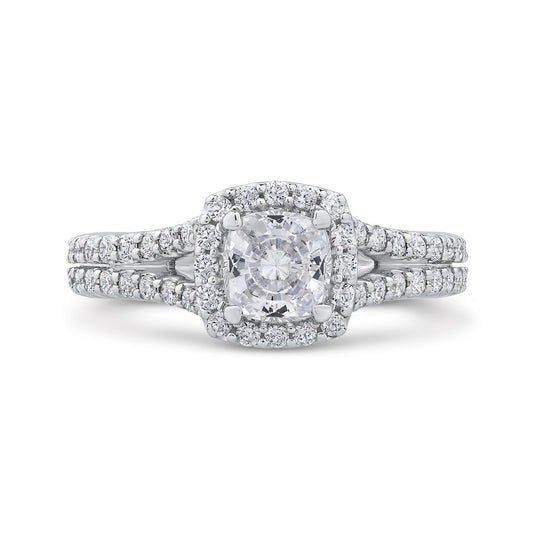 14K White Gold Cushion Cut Diamond Halo Engagement Ring