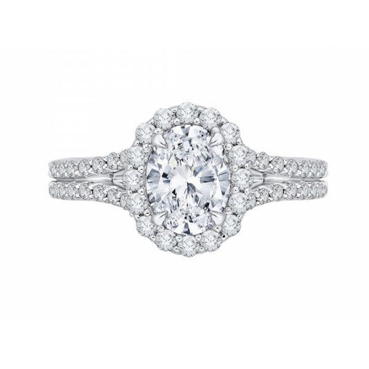 14K White Gold 1.41ctw Oval Diamond Halo Engagement Ring