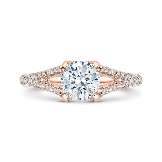 14K Rose Gold Round Diamond Engagement Ring with Split Shank