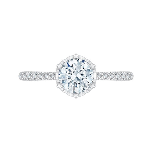 14K White Gold 1.37ctw Round Diamond Engagement Ring with Pave Shank