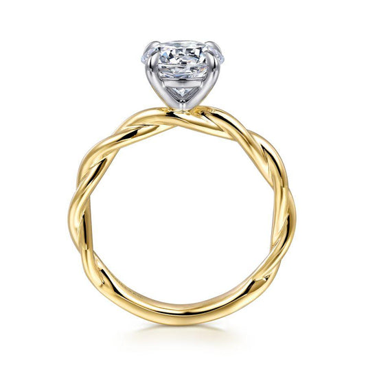 14K White-Yellow Gold Twisted Round Diamond Engagement Ring