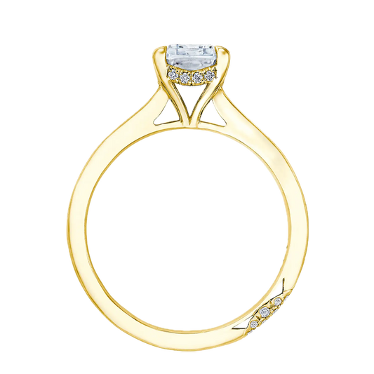 18K Yellow Gold Emerald Solitaire Engagement Ring with Hidden Diamonds