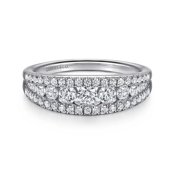 14K White Gold Graduating Diamond Wide Band Ring
