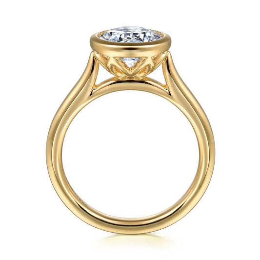 14K Yellow Gold Round Bezel Set Diamond Engagement Ring