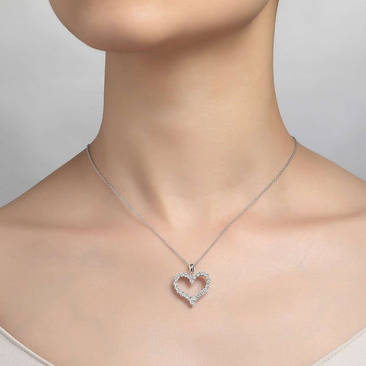 Sterling Silver Open Heart Pendant Necklace