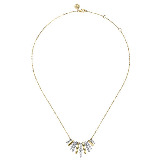 14K Two-Tone Graduating Diamond Bar Necklace