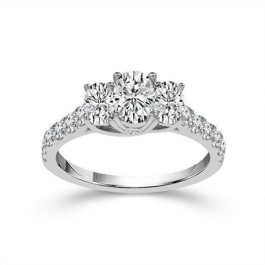 14K White Gold 2ctw Three Stone Oval Diamond Engagement Ring