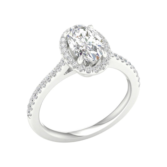14K White Gold Lab Grown 1.75CTW Oval Halo Engagement Ring