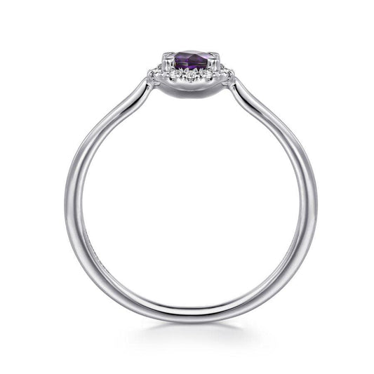 14K White Gold Amethyst and Diamond Halo Promise Ring