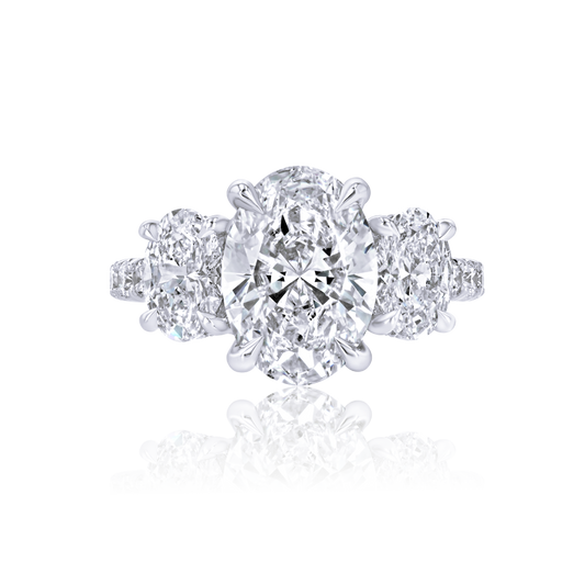 18K White Gold Lab Grown 2.77CTW Three Stone Oval Engagement Ring