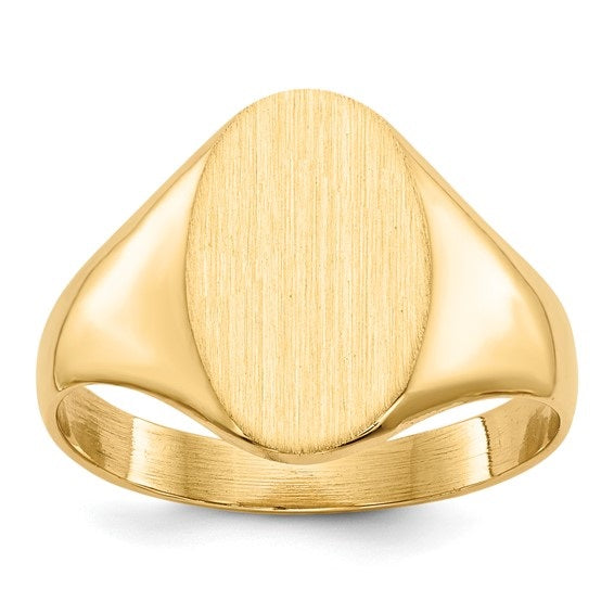 14K Yellow Gold Oval Brushed Top Signet Ring