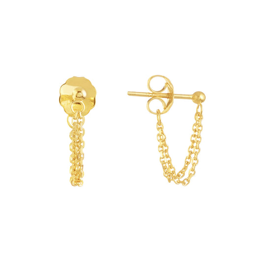 14K Yellow Gold Double Chain Front-to-Back Earrings