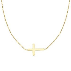 Yellow Gold Mini Sideways Cross Necklace