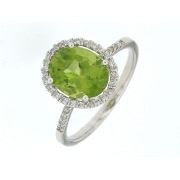 14KT WG .21CTW(O)PERIDOT/PAVE DIAMOND RING(O2.80CT PER)