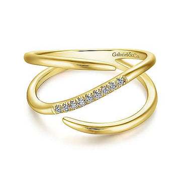 14K Yellow Gold Split Shank Pave Diamond Wrap Ring