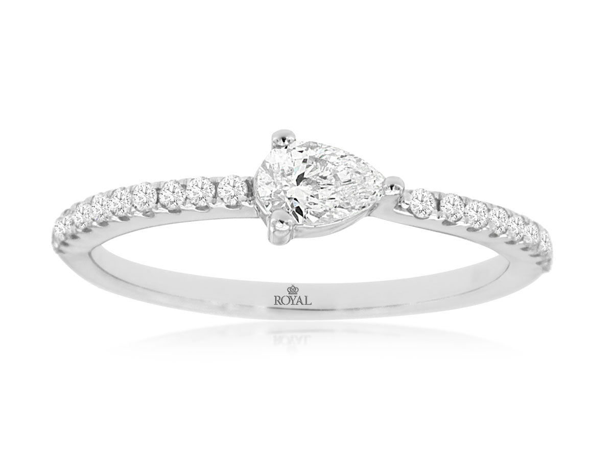 14K White Gold Pear and Pave Diamond Stackable Ring