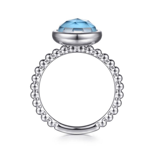 925 Sterling Silver Rock Crystal and Turquoise Bezel Ring