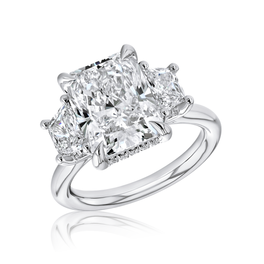 18K White Gold Lab Grown Three Stone 2.27ctw Radiant and Trapezoid Diamond Engagement Ring