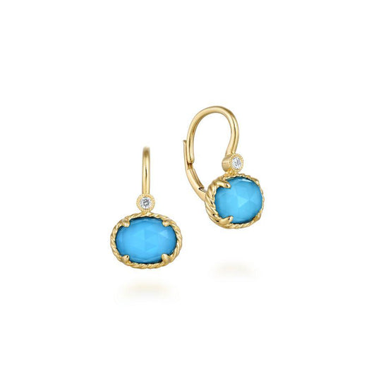 Yellow Gold Turquoise Drop Earrings