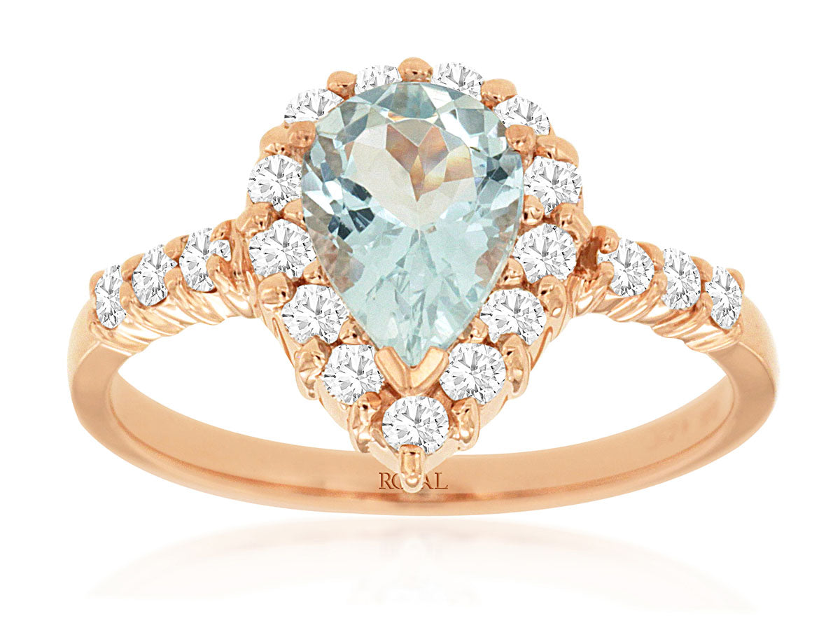 14K Rose Gold Aquamarine and Diamond Ring