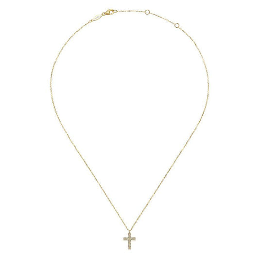 14K Yellow Gold Diamond Cross Pendant Necklace