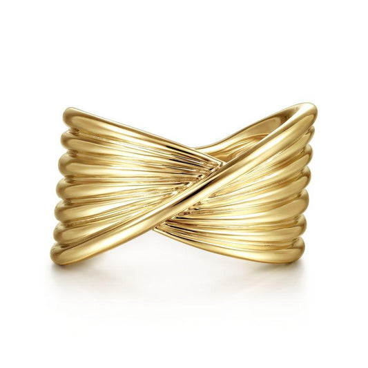 14K Yellow Gold Textured Rows Twist Ring