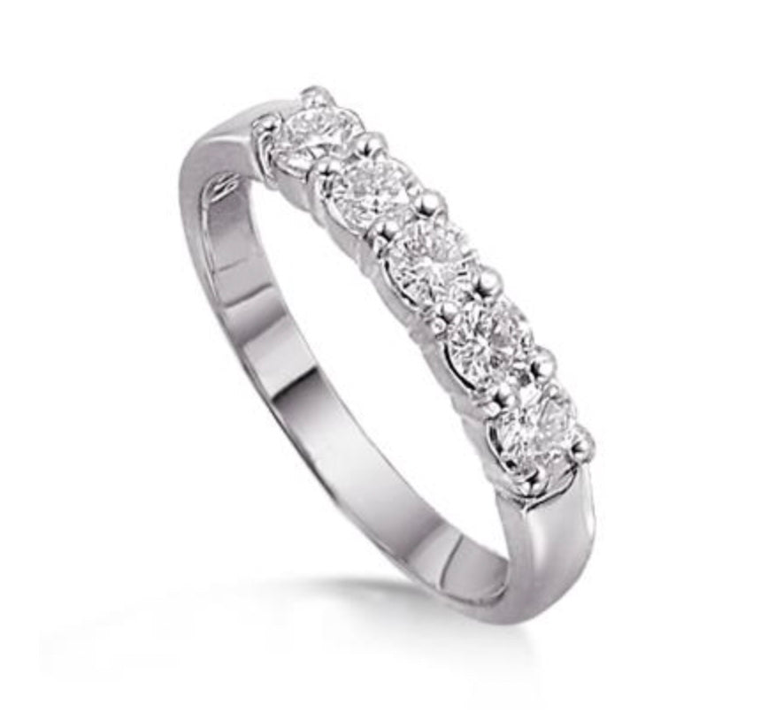 Five Stone Round Brilliant Diamond Wedding Band